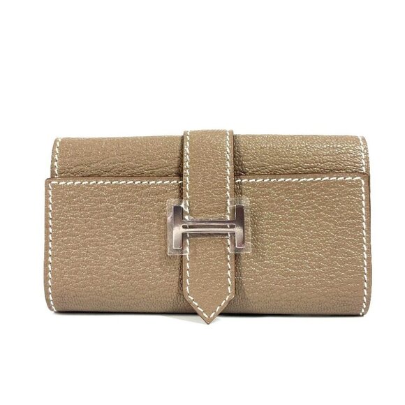 HERMES Bearn 4P 4 rows Key H logo Key Case Chevre Etoupe Gray Unused - Picture 1 of 11